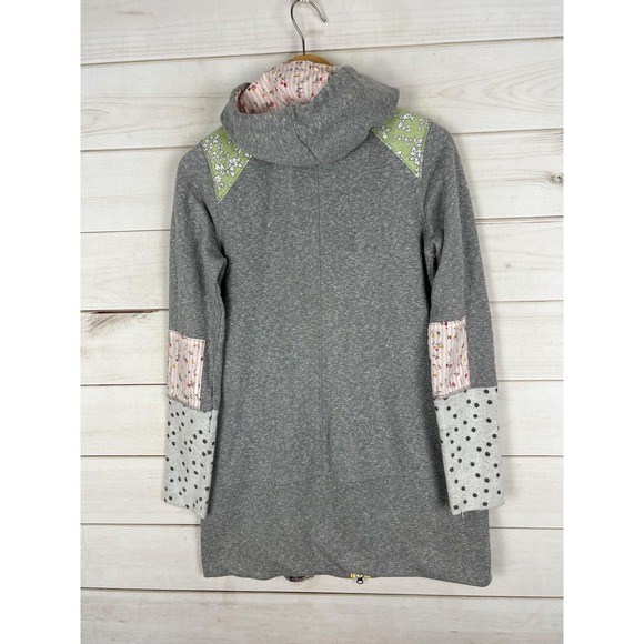 Evy's Tree Hoodie Womens Medium Gray Zip Longline Patchwork Floral ETJRGS18 - Picture 2 of 7